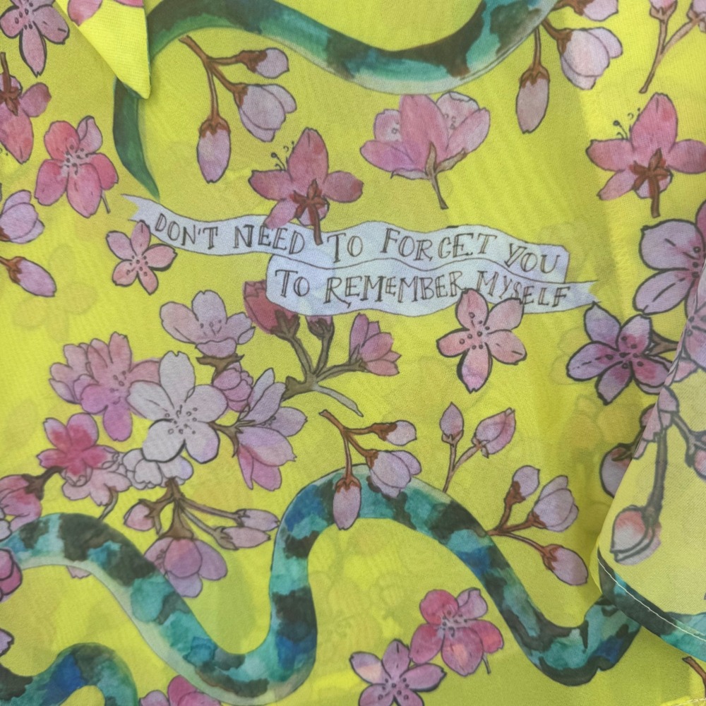 Dauphinette Yellow Cherry Blossom Snake Print Lantern Puff Sleeve Blouse size S - Picture 5 of 9